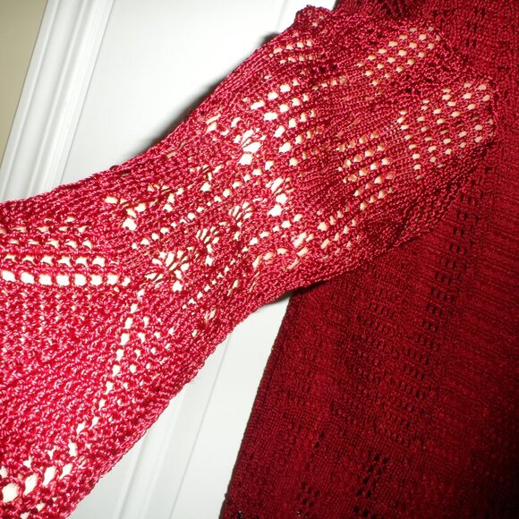 Tradition Burgundy Crochet Knit floral  Blouse size XL - Picture 2 of 13